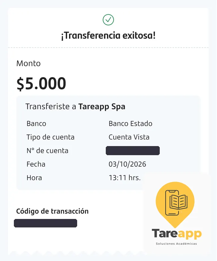 Comprobante de pago de $5.000 a Tareapp, octubre 2026