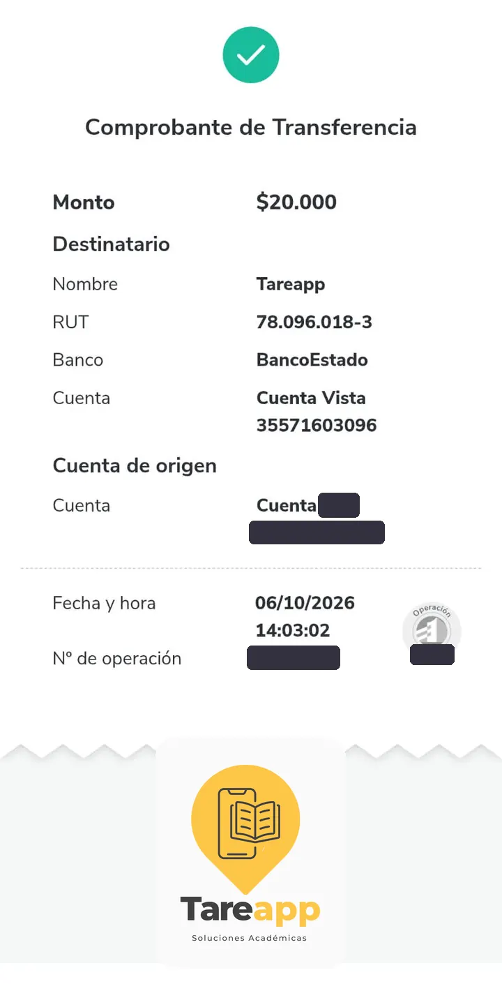 Comprobante de pago de $20.000 a Tareapp, octubre 2026