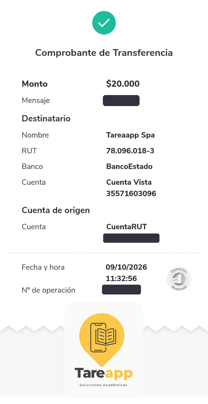 Comprobante de pago de $20.000 a Tareapp, octubre 2026