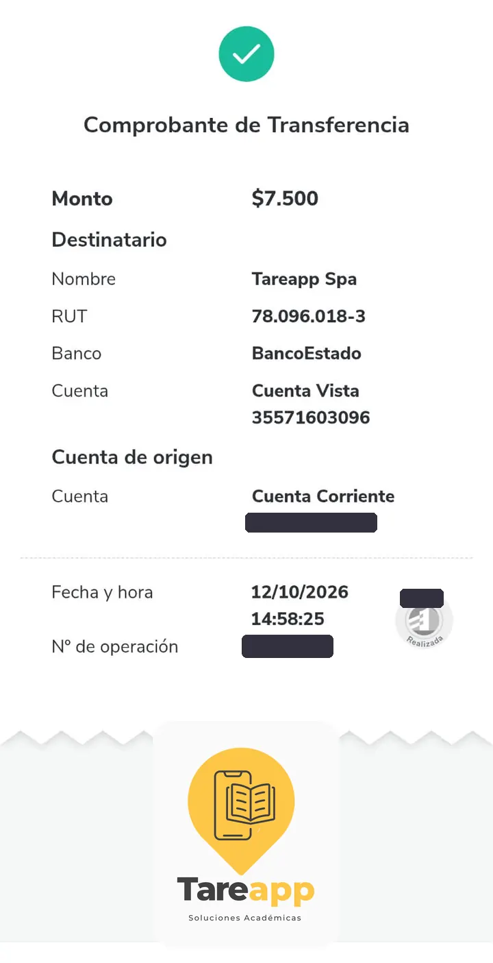 Comprobante de pago de $7.500 a Tareapp, octubre 2026