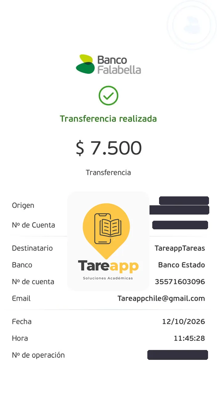 Comprobante de pago de $7.500 a Tareapp, octubre 2026