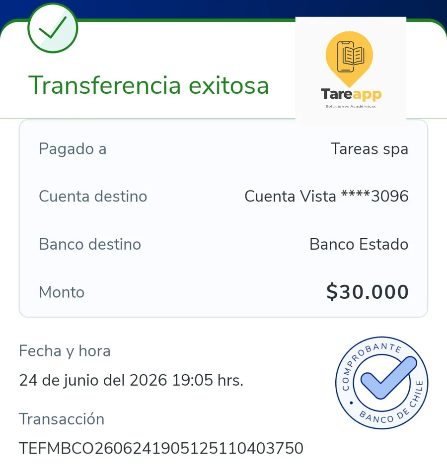 Comprobante de pago de cliente de Tareapp