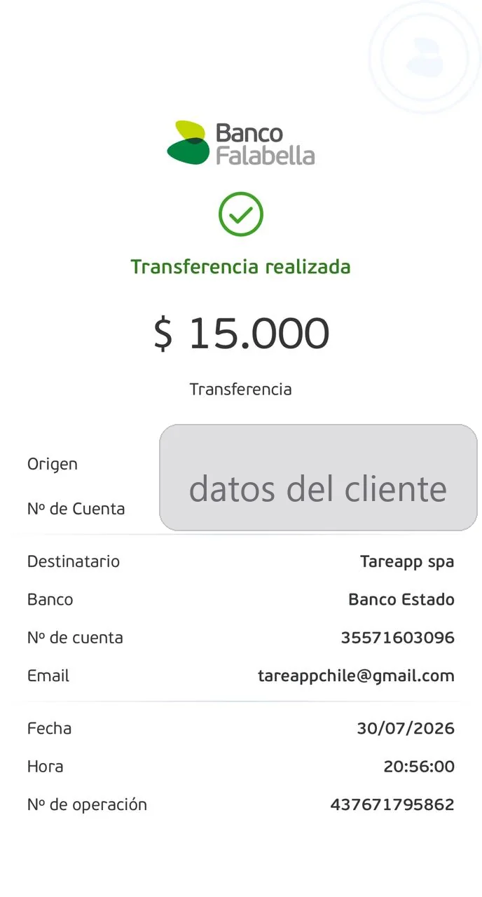 Ejemplo de comprobante de transferencia de Banco Falabella
