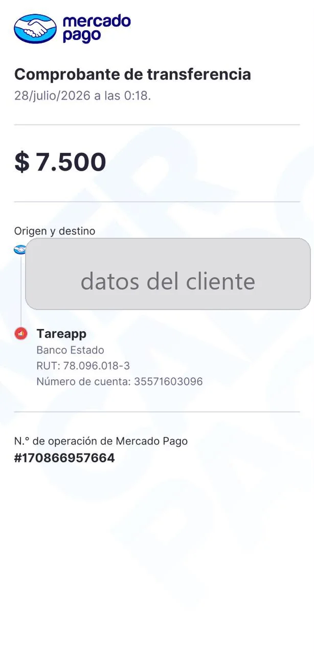 Ejemplo de comprobante de transferencia de Mercado Pago