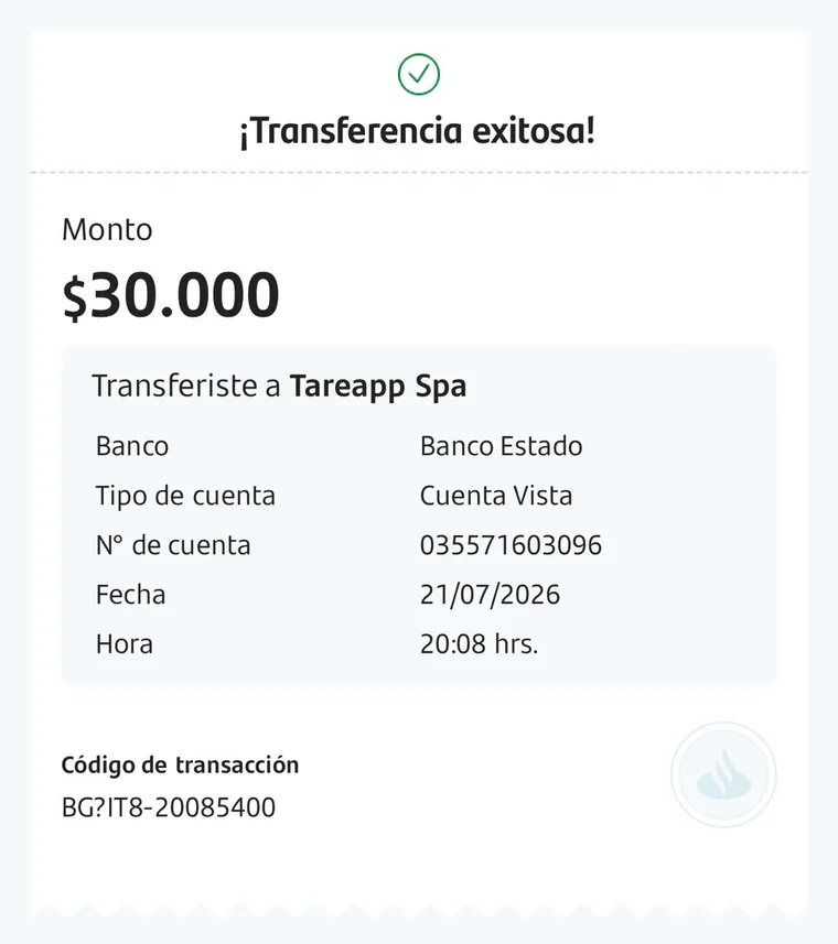 Ejemplo de comprobante de transferencia de Santander