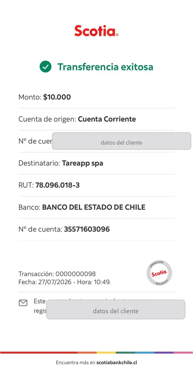 Ejemplo de comprobante de transferencia de Scotiabank